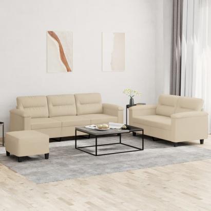 Set de canapele cu perne, 3 piese, crem, microfibră GartenMobel Dekor