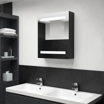 Dulap de baie cu oglindă și LED, negru, 50x14x60 cm GartenMobel Dekor