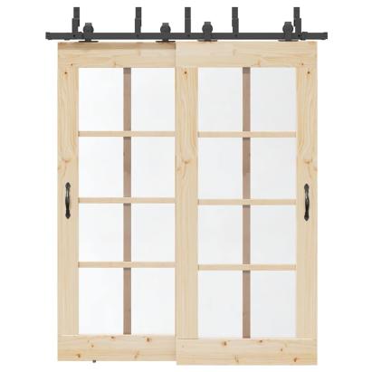 Set feronerie pentru ușă glisantă, negru, 183 cm, oțel GartenMobel Dekor