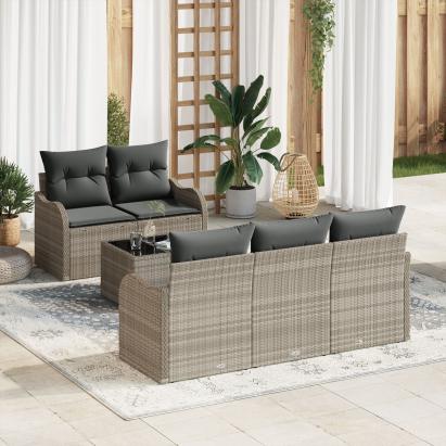 Set Sofa Grădină cu Perne Gri Deschis Ratan Polimer,  Sofa Grădină 2 Locuri cu Spațiu Depozitare & Perne Gri Deschis Ratan Polimer GartenMobel Dekor