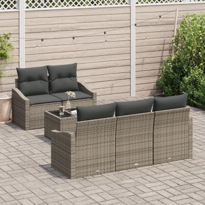 Set Canapea 6 Piese Grădină cu Perne Gri din Poliratan GartenMobel Dekor