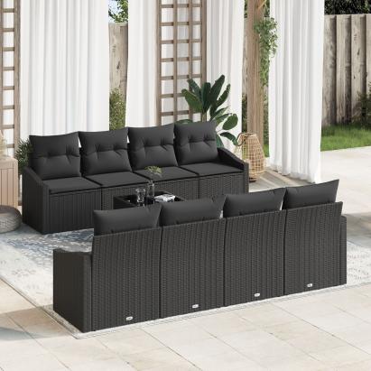 Set canapea grădină 7 piese și perne, Negru, Rattan Sintetic GartenMobel Dekor