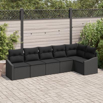 Set de dining pentru grădină cu 6 piese și perne, poliratan negru GartenMobel Dekor