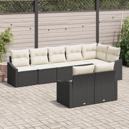 Set de dining pentru grădină cu 8 piese cu perne Ratan negru GartenMobel Dekor
