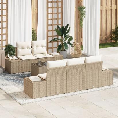 Set Sofa Grădină 6 Piese cu Perne Bej Poliratan GartenMobel Dekor