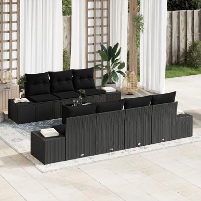 Set de sofa de grădină cu 8 piese și perne Negru Poliratan GartenMobel Dekor