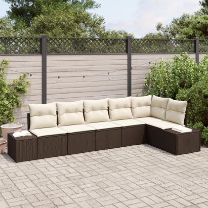 Set Canapele Grădină cu 6 Piese și Perne Maro Rattan Poli GartenMobel Dekor