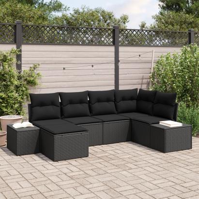 Set Canapea Grădină cu 6 Piese cu Perne Negru Ratan Poli GartenMobel Dekor