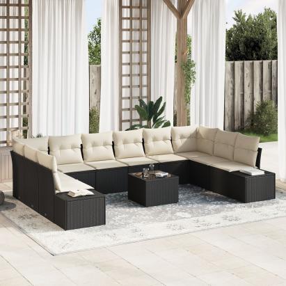 Set de Canapea de Grădină cu 10 Piese cu Perne Ratan Poly Brown GartenMobel Dekor