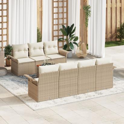 Set de Sofa de Grădină  cu Perne Bej din Ratan Poli Acacia, Sofa de Grădină  cu 2 Locuri cu Stocare și Perne Bej din Ratan Poli GartenMobel Dekor