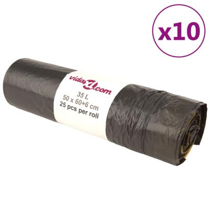 Saci de gunoi cu șnururi 250 buc negru 35 L GartenMobel Dekor