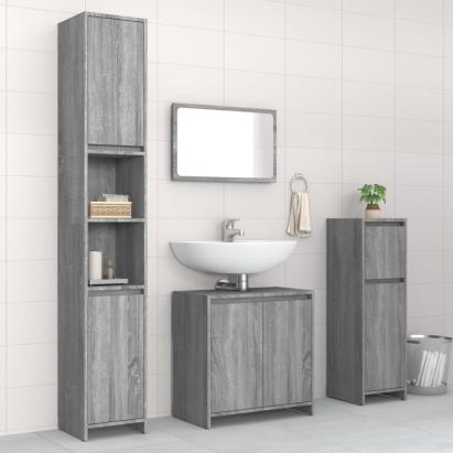 Set mobilier de baie, 4 piese, gri sonoma, lemn prelucrat GartenMobel Dekor