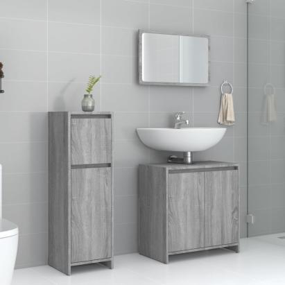 Set mobilier de baie, 3 piese, gri sonoma, lemn prelucrat GartenMobel Dekor