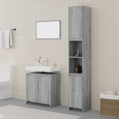 Set mobilier de baie, 3 piese, gri sonoma, lemn prelucrat GartenMobel Dekor
