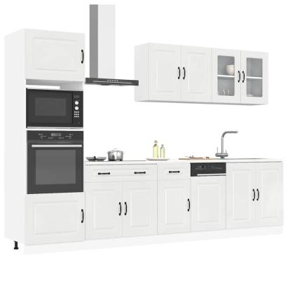 Set dulap de bucătărie 7 piese „Kalmar” alb lucios Lemn GartenMobel Dekor