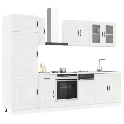 Set dulap de bucătărie 8 piese „Kalmar” alb lucios Lemn GartenMobel Dekor