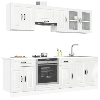 Set dulap de bucătărie 8 piese „Kalmar” alb lucios Lemn GartenMobel Dekor