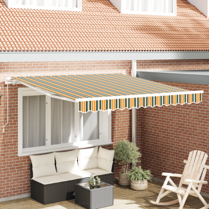 Marchiză retractabilă manuală  Galben și Verde 350x250 cm, Țesătură de înlocuire pentru marchiză  pentru cadru de 3.5x2.5 m Galben și Verde GartenMobel Dekor
