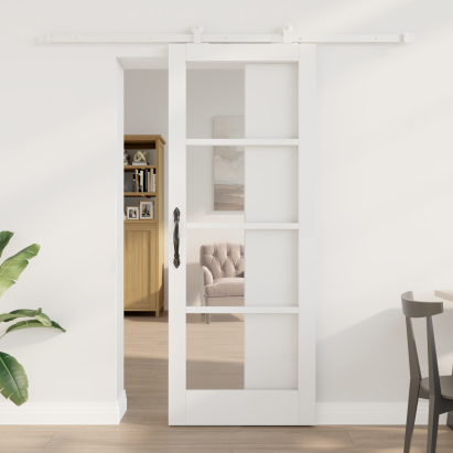 Ușa glisantă  cu set de componente 'ORKDAL'Alb Lemn solid & Sticlă, Ușa interioară  cu sticlă 'ORKDAL'Alb 78x202x4 cm GartenMobel Dekor