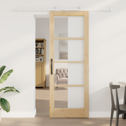 Ușa Glisantă  cu Set de Accesorii 'ORKDAL'Lemn Masiv și Sticlă, Ușa Interioară  cu Sticlă 'ORKDAL'78x211x4 cm Lemn Masiv de Pin GartenMobel Dekor