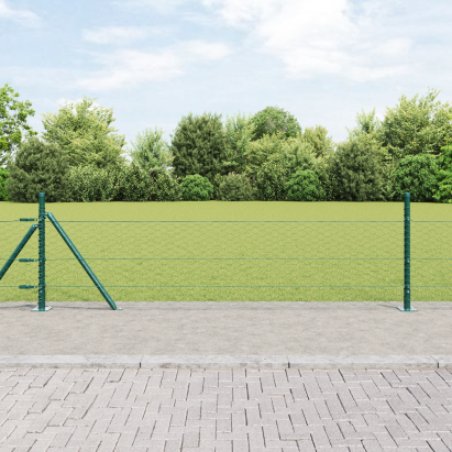 Gard hexagonal  Verde 0.4x25 m Oțel, Stâlpi de gard  cu plăci de bază 13 buc Ø32mm 50cm Oțel galvanizat GartenMobel Dekor