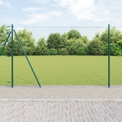 Gard Hexagonal  Verde 1.4x25 m Oțel, Stâlpi de Gard  cu Plăci de Bază 13 buc Ø32mm 78.5cm Oțel Galvanizat GartenMobel Dekor
