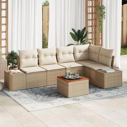 Set de sofa pentru grădină cu 6 piese și perne Bej Ratan GartenMobel Dekor
