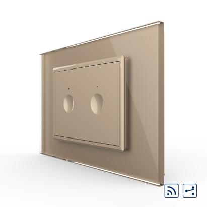 Intrerupator dublu cap scara / cap cruce wireless cu touch Livolo cu rama din sticla, standard Italian - Serie noua SmartElectro IntelligentHouse