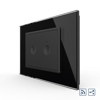 Intrerupator dublu cap scara / cap cruce wireless cu touch Livolo cu rama din sticla, standard Italian - Serie noua SmartElectro IntelligentHouse