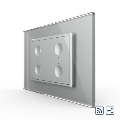 Intrerupator cvadruplu cap scara / cap cruce wireless cu touch Livolo cu rama din sticla, standard Italian - Serie noua SmartElectro IntelligentHouse