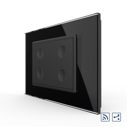 Intrerupator cvadruplu cap scara / cap cruce wireless cu touch Livolo cu rama din sticla, standard Italian - Serie noua SmartElectro IntelligentHouse