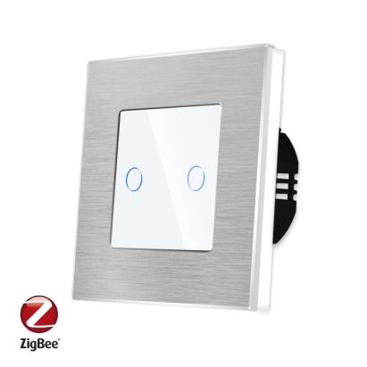 Intrerupator Dublu cu Touch din Sticla si Rama de Aluminiu LUXION, protocol ZigBee SmartElectro IntelligentHouse