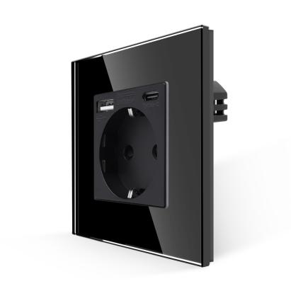 Priza Simpla + USB-A + USB-C LUXION cu Rama din Sticla SmartElectro IntelligentHouse