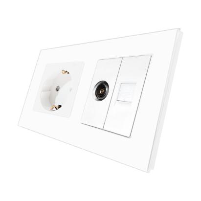 Priza Schuko + TV + Internet cu Rama Din Sticla LUXION SmartElectro IntelligentHouse