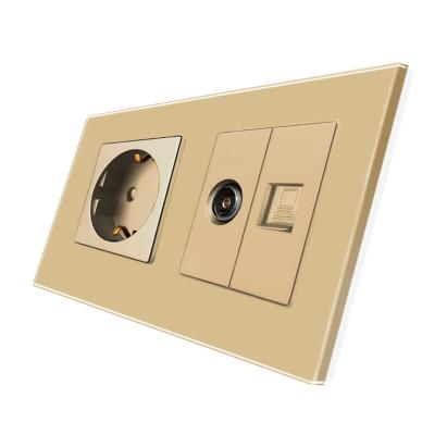 Priza Schuko + TV + Internet cu Rama Din Sticla LUXION SmartElectro IntelligentHouse