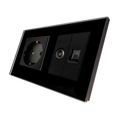 Priza Schuko + TV + Internet cu Rama Din Sticla LUXION SmartElectro IntelligentHouse
