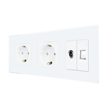 Priza Dubla Schuko + TV + Internet cu Rama Din Sticla LUXION SmartElectro IntelligentHouse