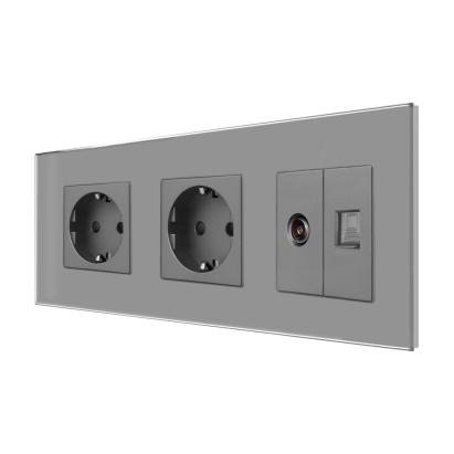 Priza Dubla Schuko + TV + Internet cu Rama Din Sticla LUXION SmartElectro IntelligentHouse