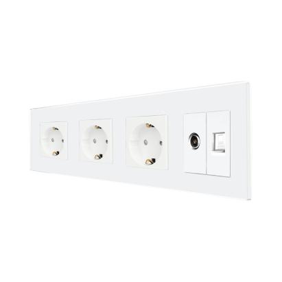 Priza Tripla Schuko + TV + Internet cu Rama Din Sticla LUXION SmartElectro IntelligentHouse