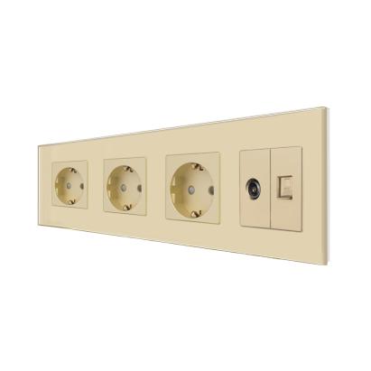 Priza Tripla Schuko + TV + Internet cu Rama Din Sticla LUXION SmartElectro IntelligentHouse