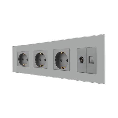 Priza Tripla Schuko + TV + Internet cu Rama Din Sticla LUXION SmartElectro IntelligentHouse