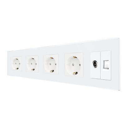 Priza Cvadrupla Schuko + TV + Internet cu Rama Din Sticla LUXION SmartElectro IntelligentHouse