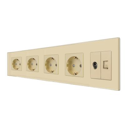 Priza Cvadrupla Schuko + TV + Internet cu Rama Din Sticla LUXION SmartElectro IntelligentHouse