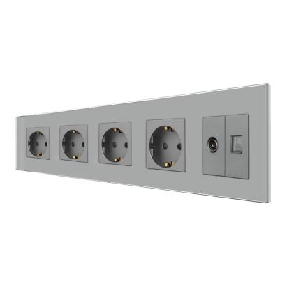 Priza Cvadrupla Schuko + TV + Internet cu Rama Din Sticla LUXION SmartElectro IntelligentHouse