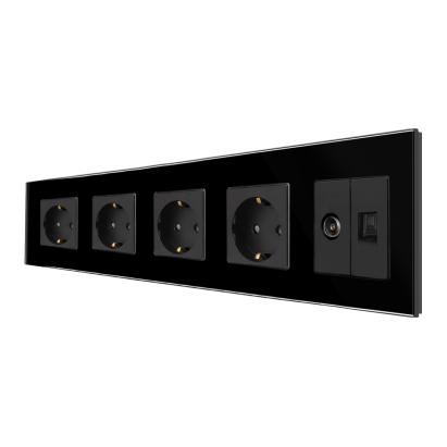 Priza Cvadrupla Schuko + TV + Internet cu Rama Din Sticla LUXION SmartElectro IntelligentHouse