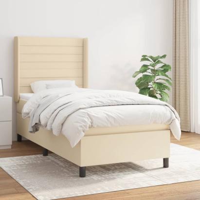Pat box spring cu saltea, crem, 90x190 cm, textil GartenMobel Dekor
