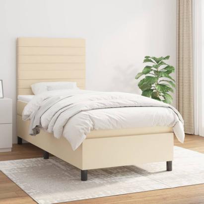 Pat box spring cu saltea, crem, 90x190 cm, textil GartenMobel Dekor