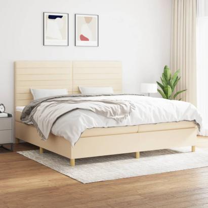 Pat box spring cu saltea, crem, 200x200 cm, textil GartenMobel Dekor