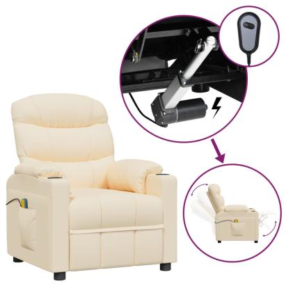 Fotoliu de masaj electric rabatabil, crem, textil GartenMobel Dekor