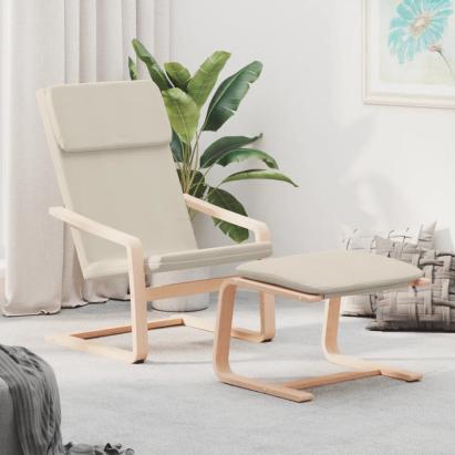 Scaun de relaxare cu taburet, crem, textil GartenMobel Dekor